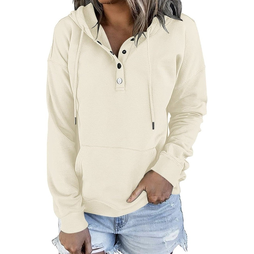 Womens Half Snap Hoodie Sweatshirt with Kangaroo Pocket